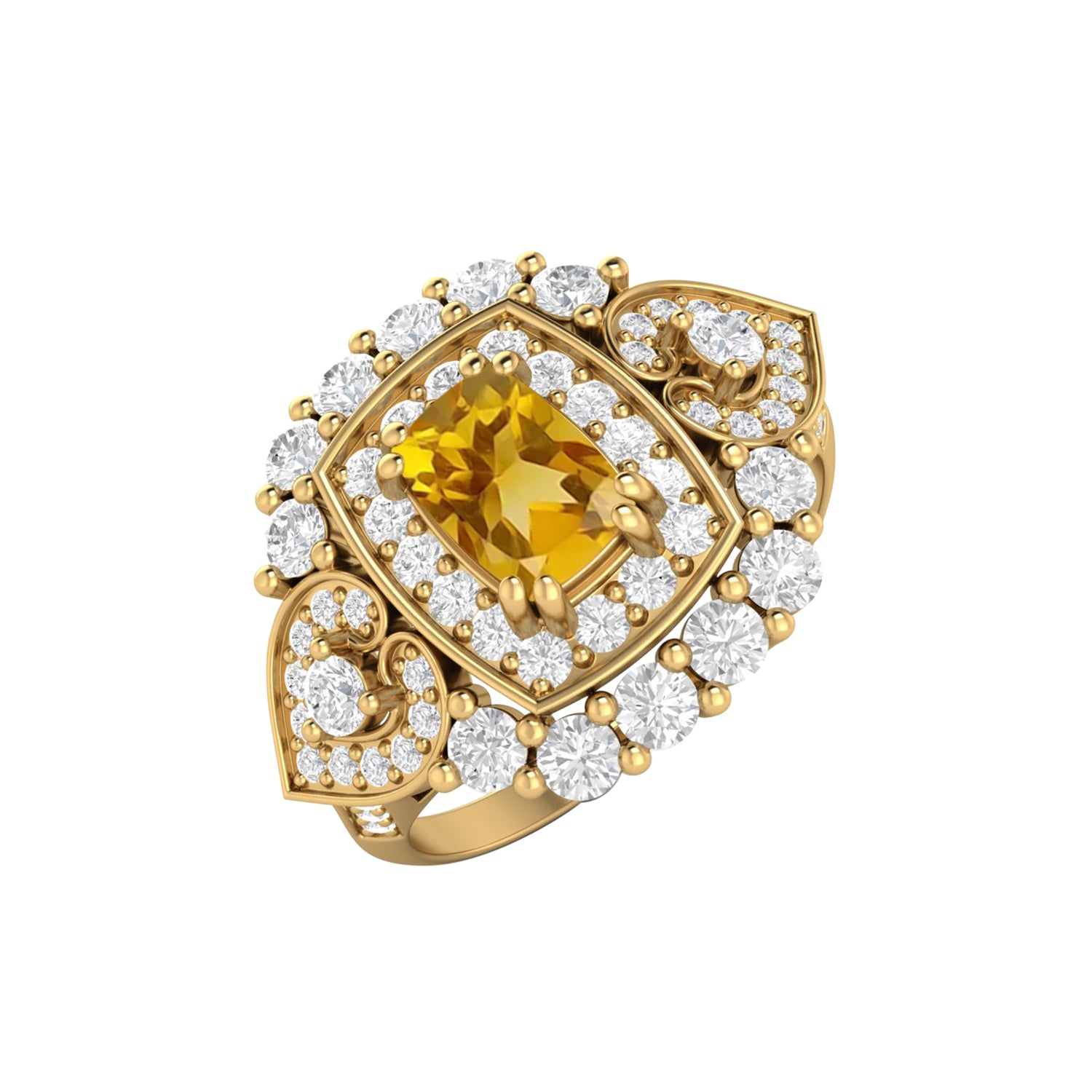 Citrine Cushion Cut Halo Ring - Sterling Silver