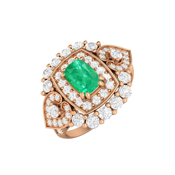 Natural Green Emerald Engagement Ring 925 Sterling Silver Halo Bridal Ring