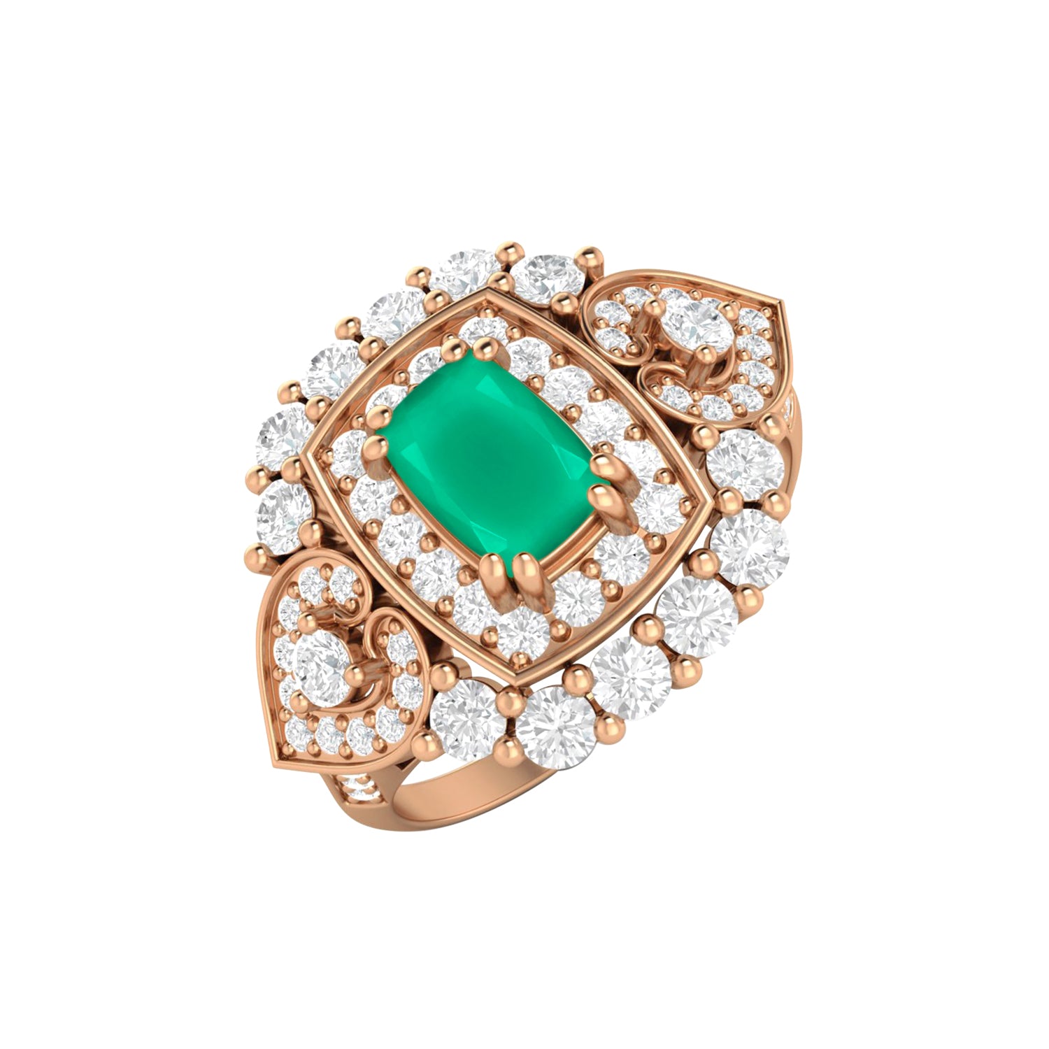 925 Sterling Silver Green Onyx Wedding Ring Women Halo Ring