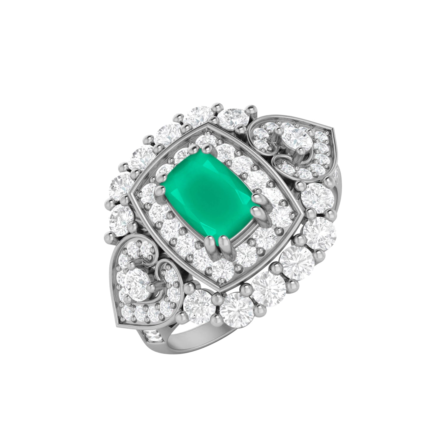 925 Sterling Silver Green Onyx Wedding Ring Women Halo Ring