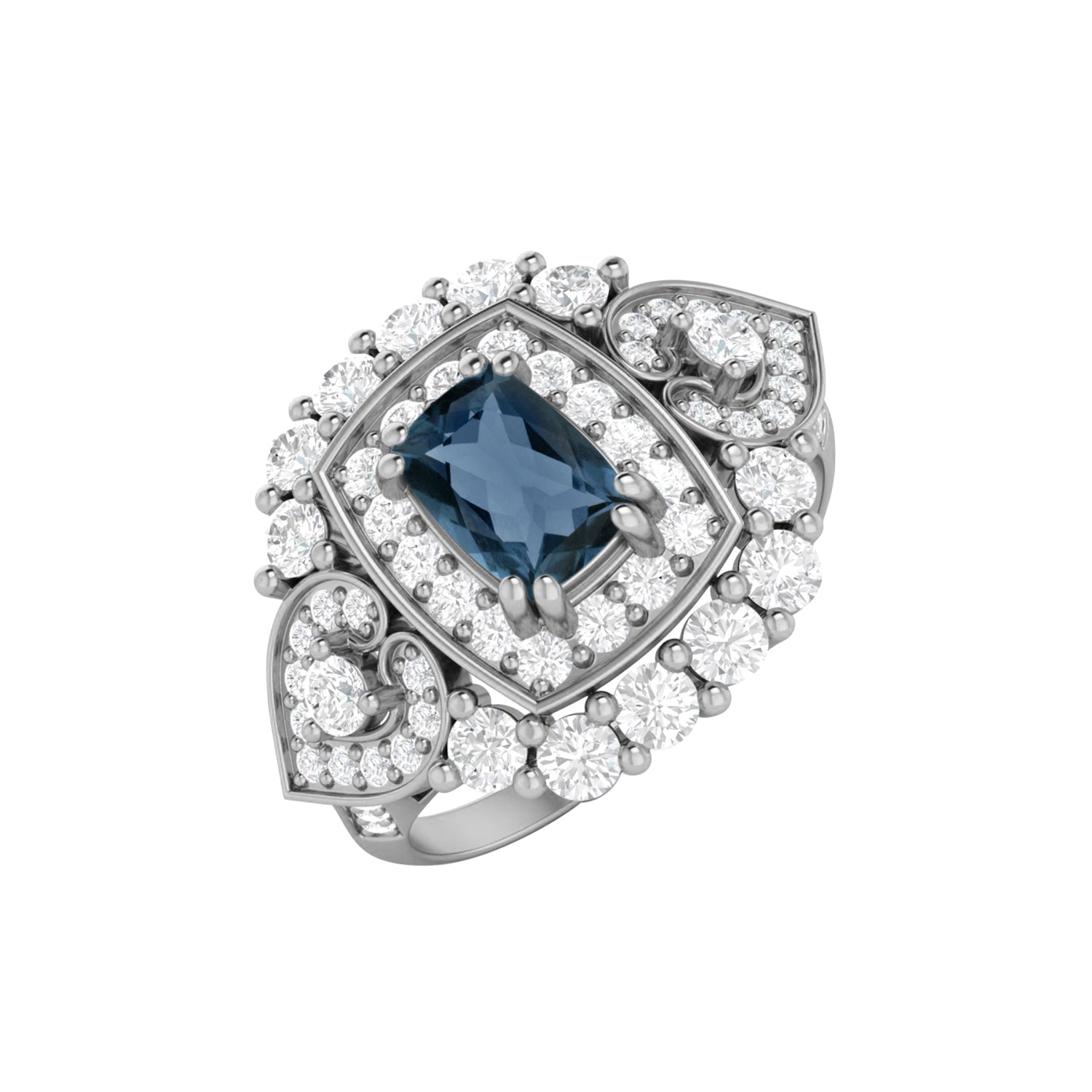 London Blue Topaz Vintage Halo Scroll Design Ring – Sterling Silver
