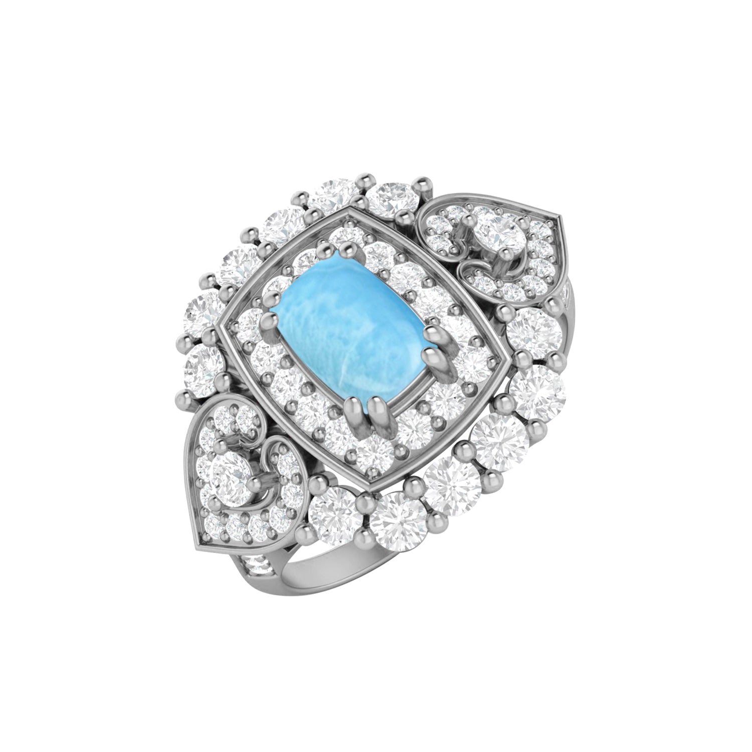 Larimar Cushion Halo Statement Ring - Sterling Silver