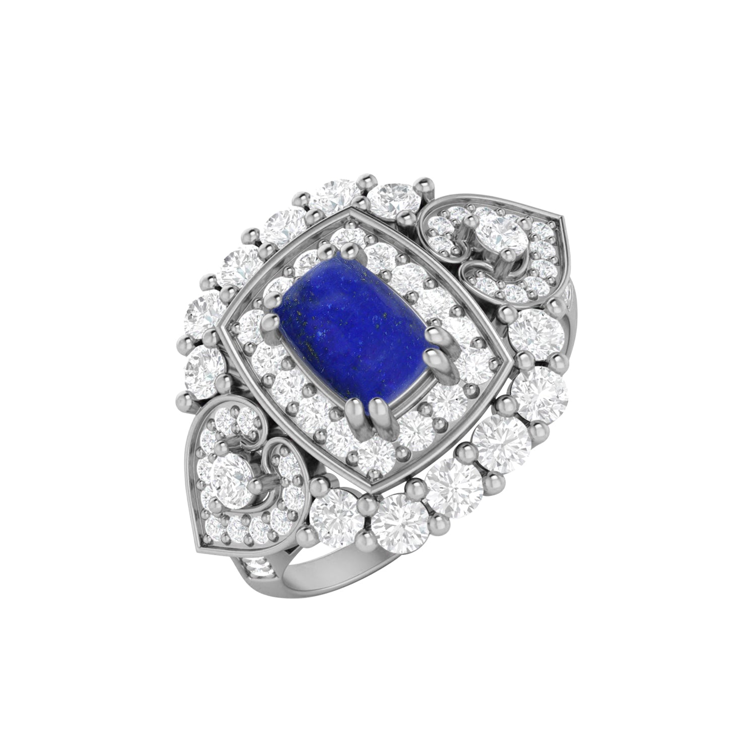 Lapis Lazuli Cushion Halo Statement Ring - Sterling Silver