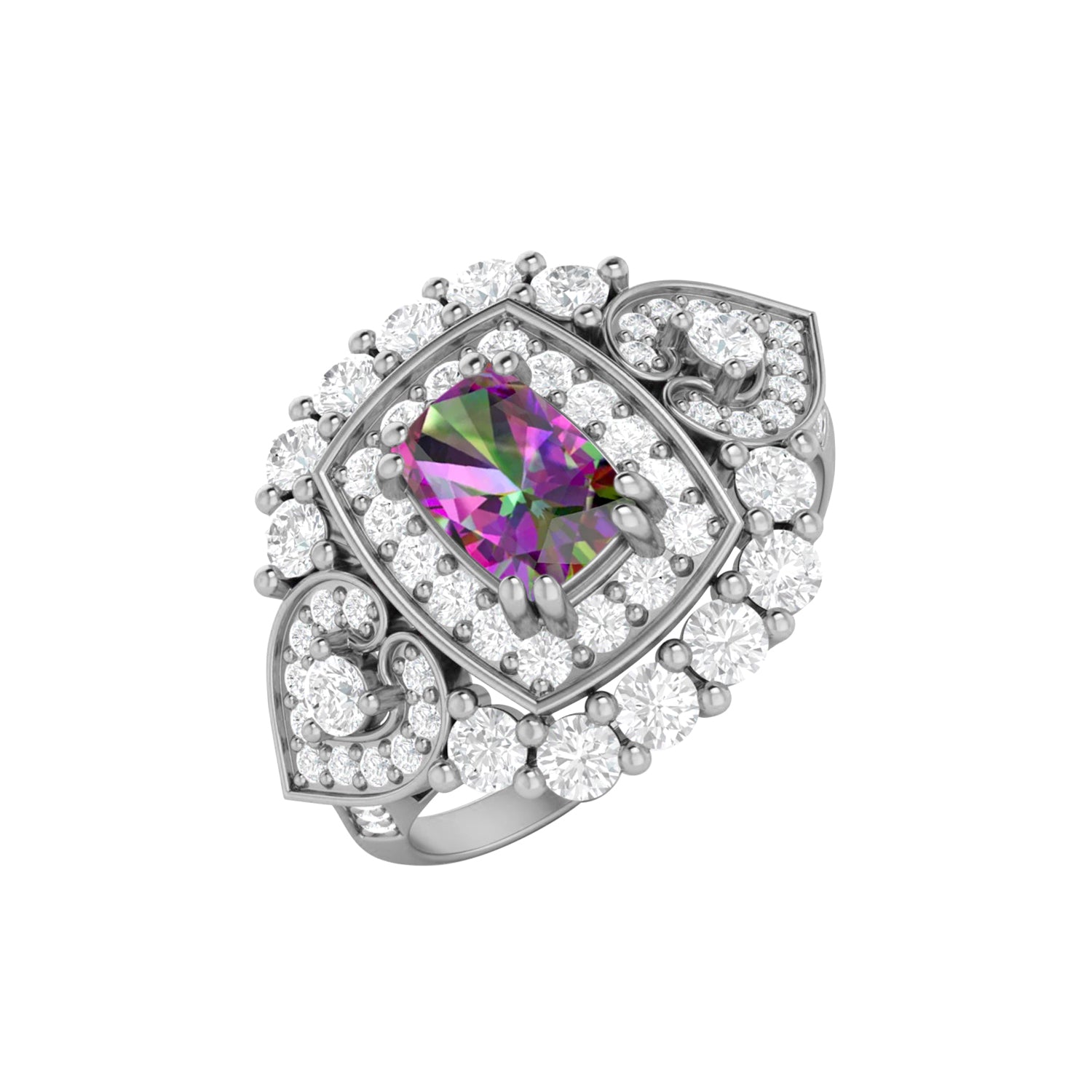 Mystic Topaz Cushion Halo Statement Ring - Sterling Silver