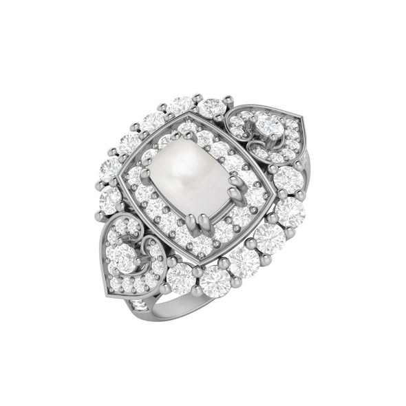 925 Sterling Silver Pearl Oval Shaped Stone Wedding Ring