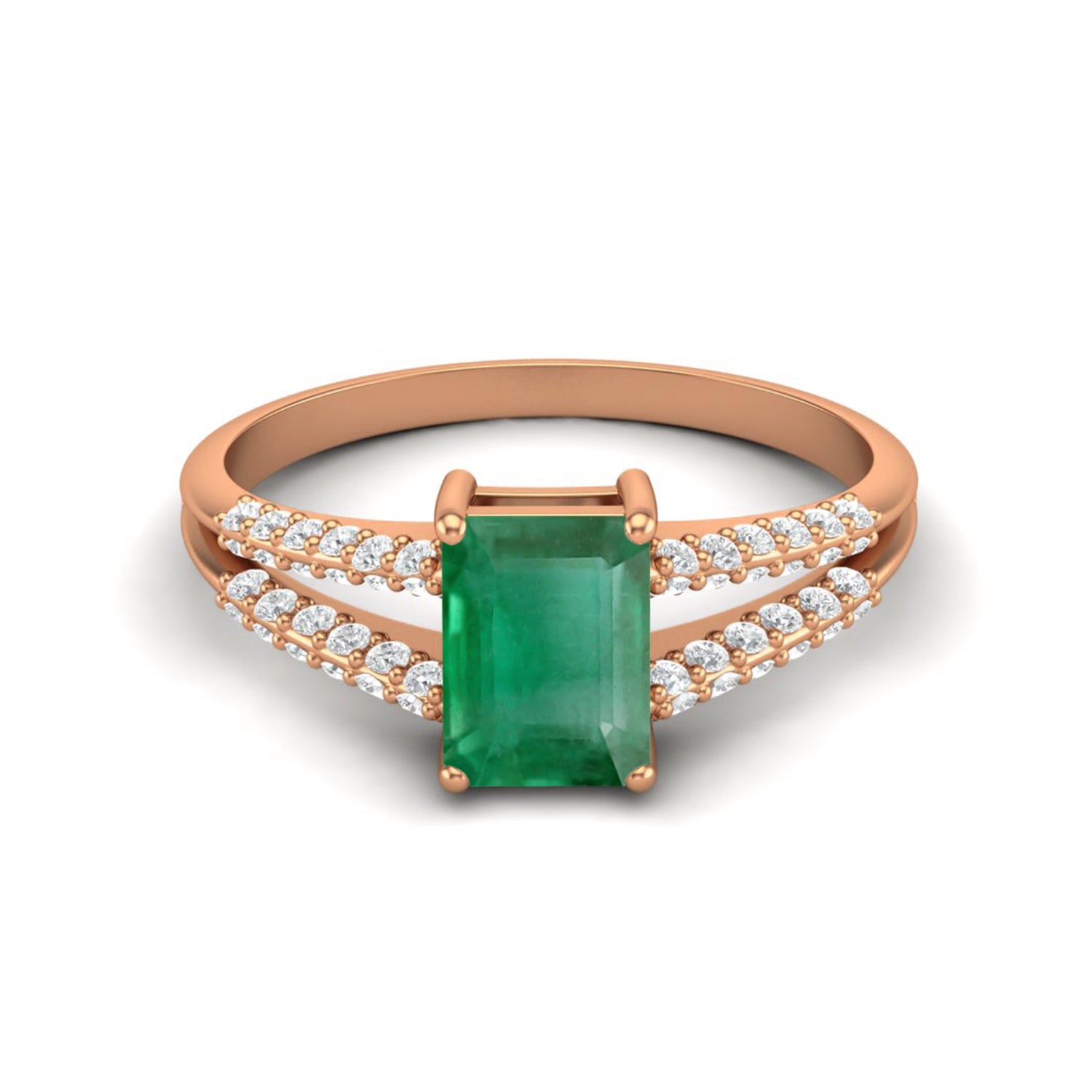 Emerald Split Shank Engagement Ring – Sterling Silver