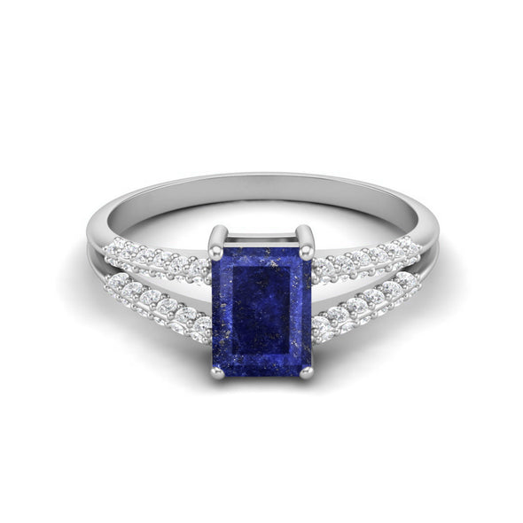 925 Sterling Silver Lapis Lazuli Wedding Ring Emerald Shaped Ring