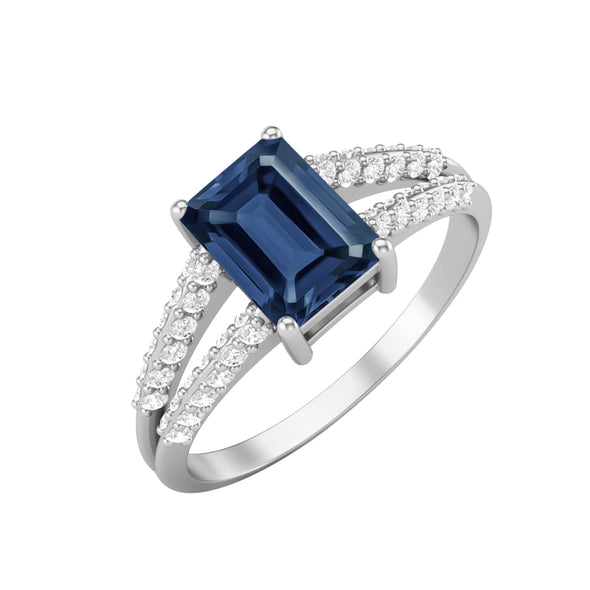 925 Sterling Silver Blue Sapphire Engagement Ring Art Deco Bridal Ring