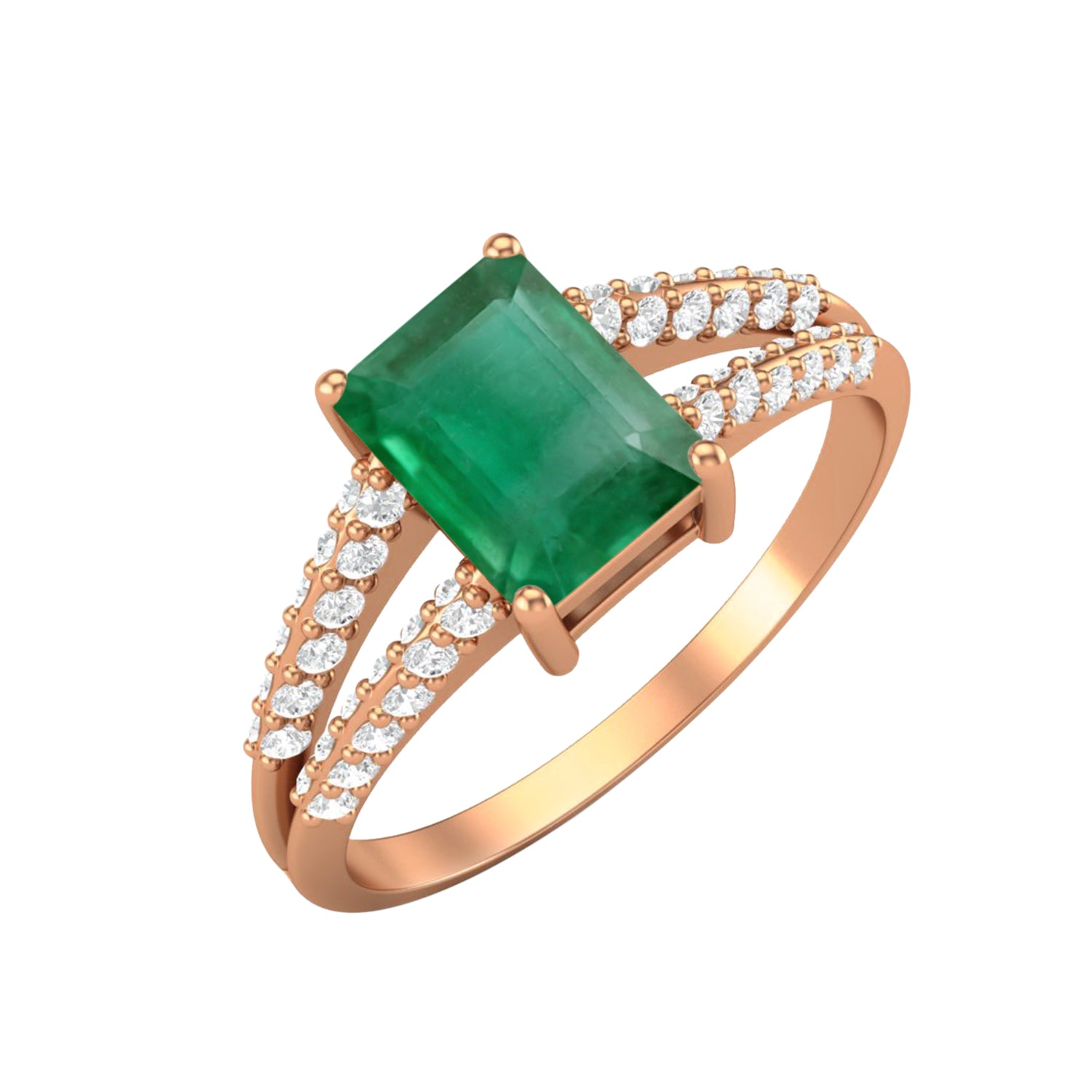 Emerald Split Shank Engagement Ring – Sterling Silver