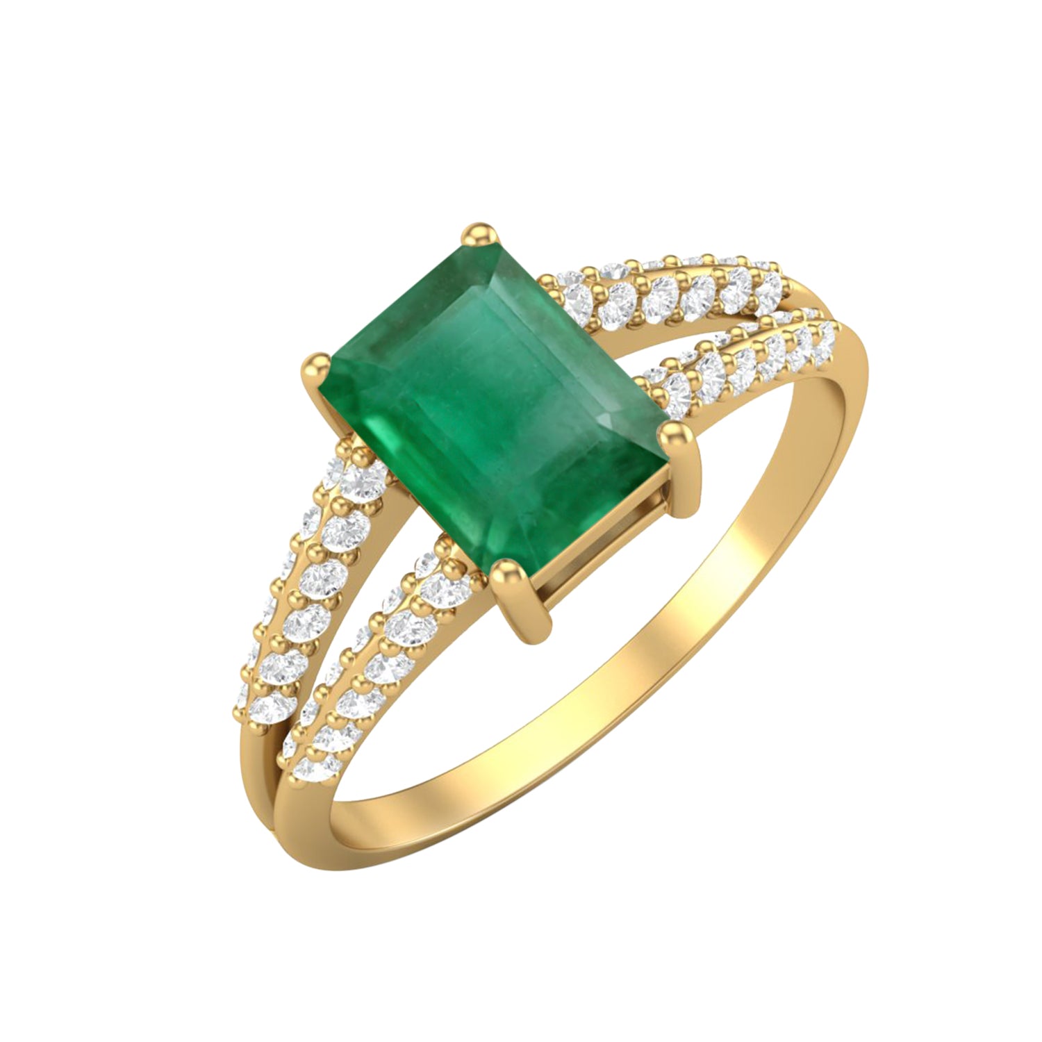 Emerald Split Shank Engagement Ring – Sterling Silver