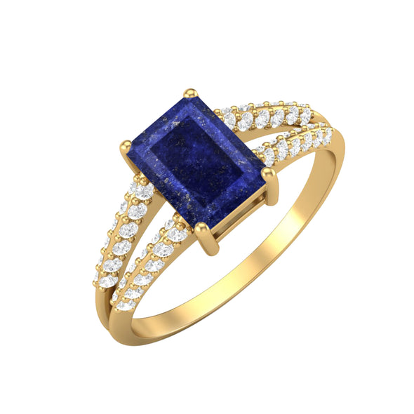 925 Sterling Silver Lapis Lazuli Wedding Ring Emerald Shaped Ring