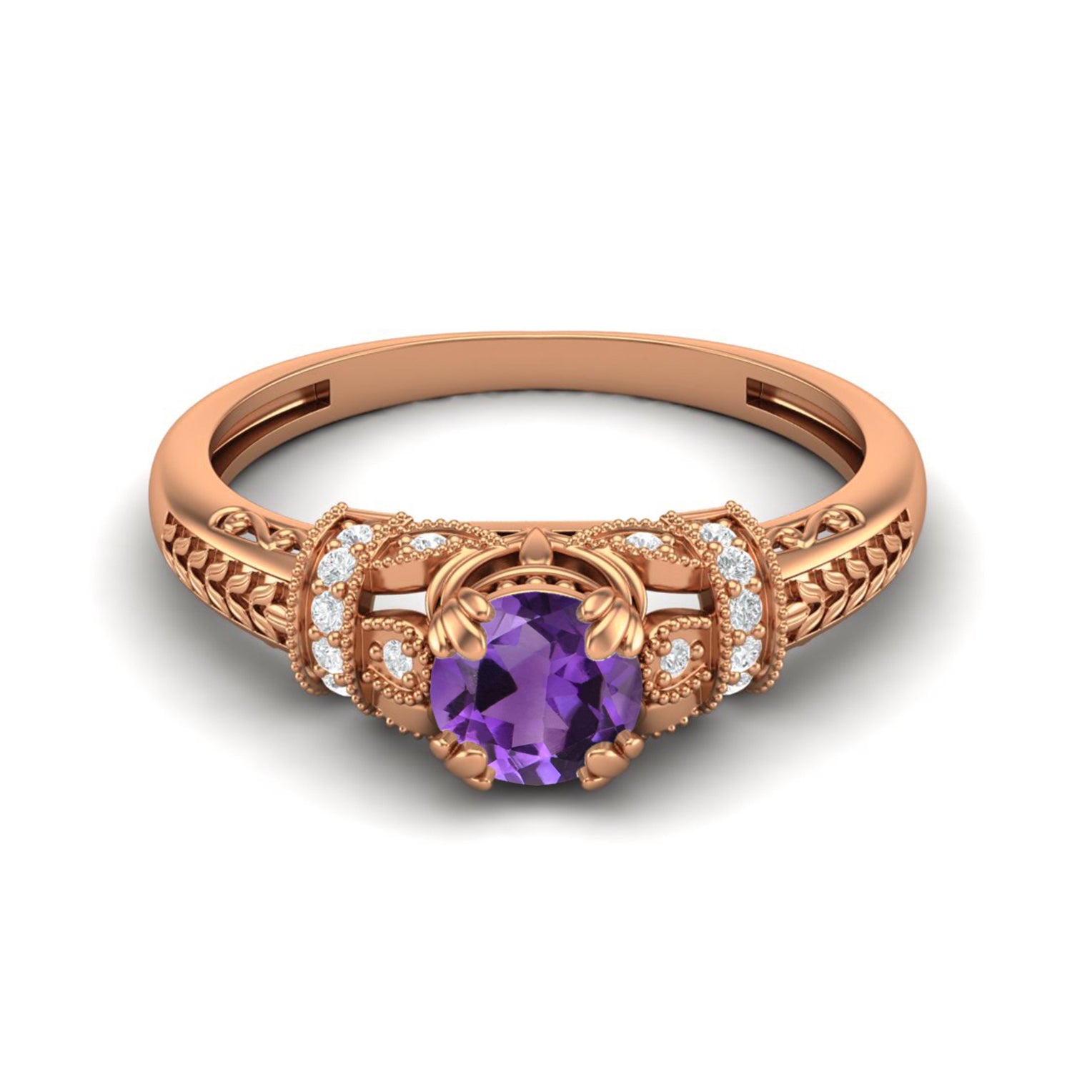 Amethyst Vintage-Inspired Halo Ring -Sterling Silver