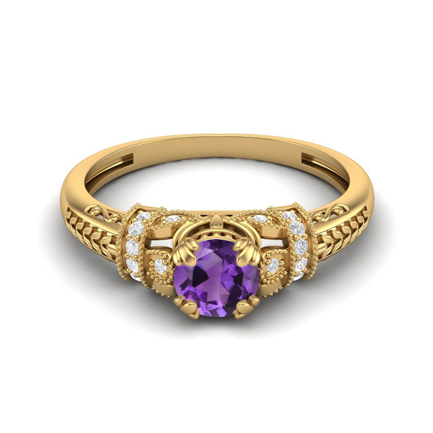 Amethyst Vintage-Inspired Halo Ring -Sterling Silver