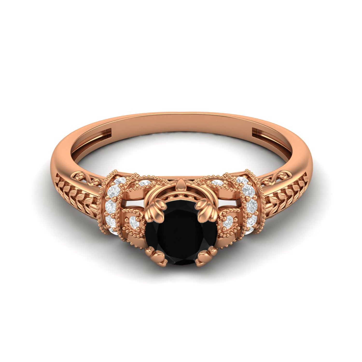 Black Spinel Vintage-Inspired Halo Ring -Sterling Silver