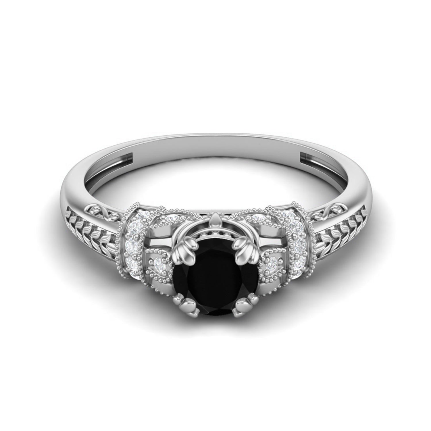 Black Spinel Vintage-Inspired Halo Ring -Sterling Silver