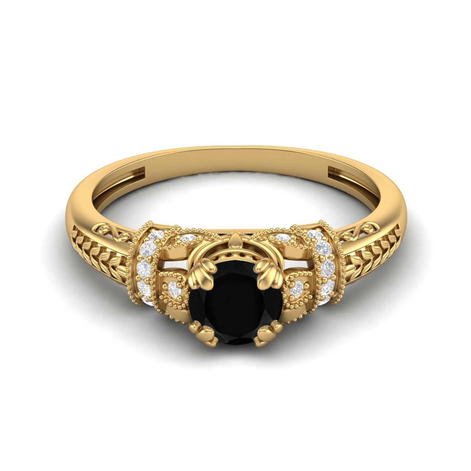 Black Spinel Vintage-Inspired Halo Ring -Sterling Silver