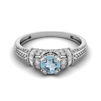 925 Sterling Silver Blue Topaz Wedding Ring Art Deco Bridal Anniversary Ring