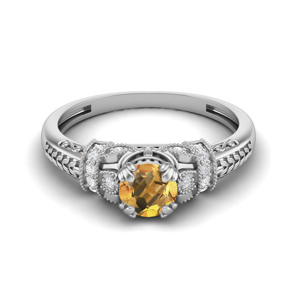 Art Deco Citrine Gemstone Wedding Ring 925 Sterling Silver Ring