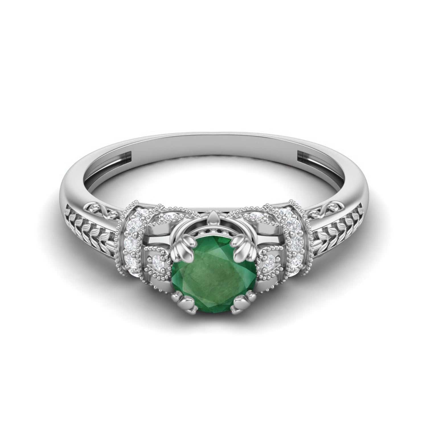 Emerald Braided Band Design Ring – Sterling Silver