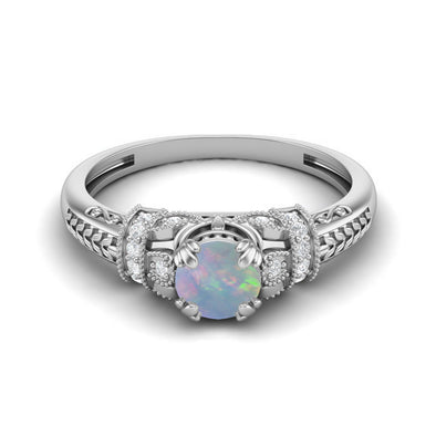 Unique Opal Wedding Ring 925 Sterling Silver Promise Ring