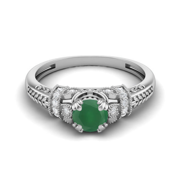 Vintage Green Onyx Wedding Ring 925 Sterling Silver Bridal Ring