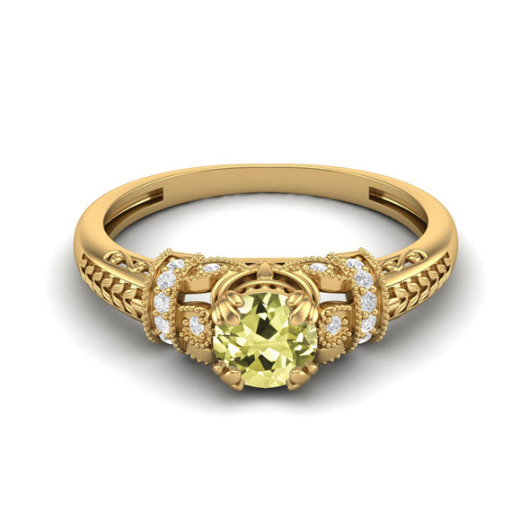 Natural Lemon Quartz Wedding Ring 925 Sterling Silver Engagement Ring