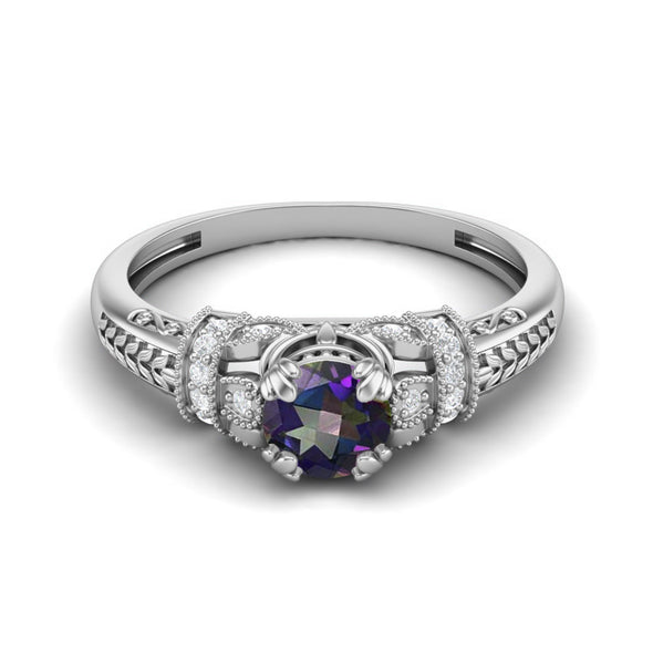 Bio Color Mystic Topaz Engagement Ring Art Deco Bridal Ring