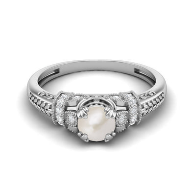 925 Sterling Silver Pearl Bridal Promise Ring Unique Wedding Ring