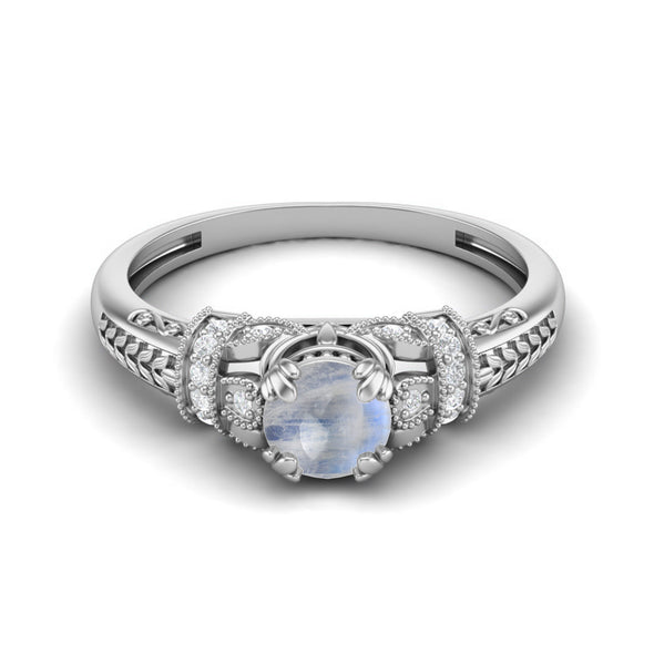 Rainbow Moonstone Engagement Ring 925 Sterling Silver Ring