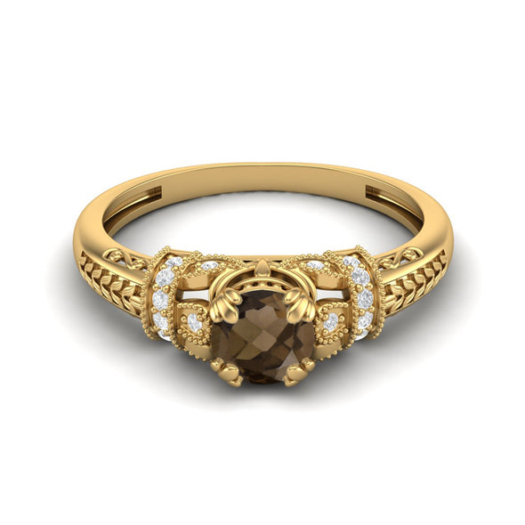 925 Sterling Silver Smoky Quartz Wedding Ring Brown Color Gemstone Bridal Ring