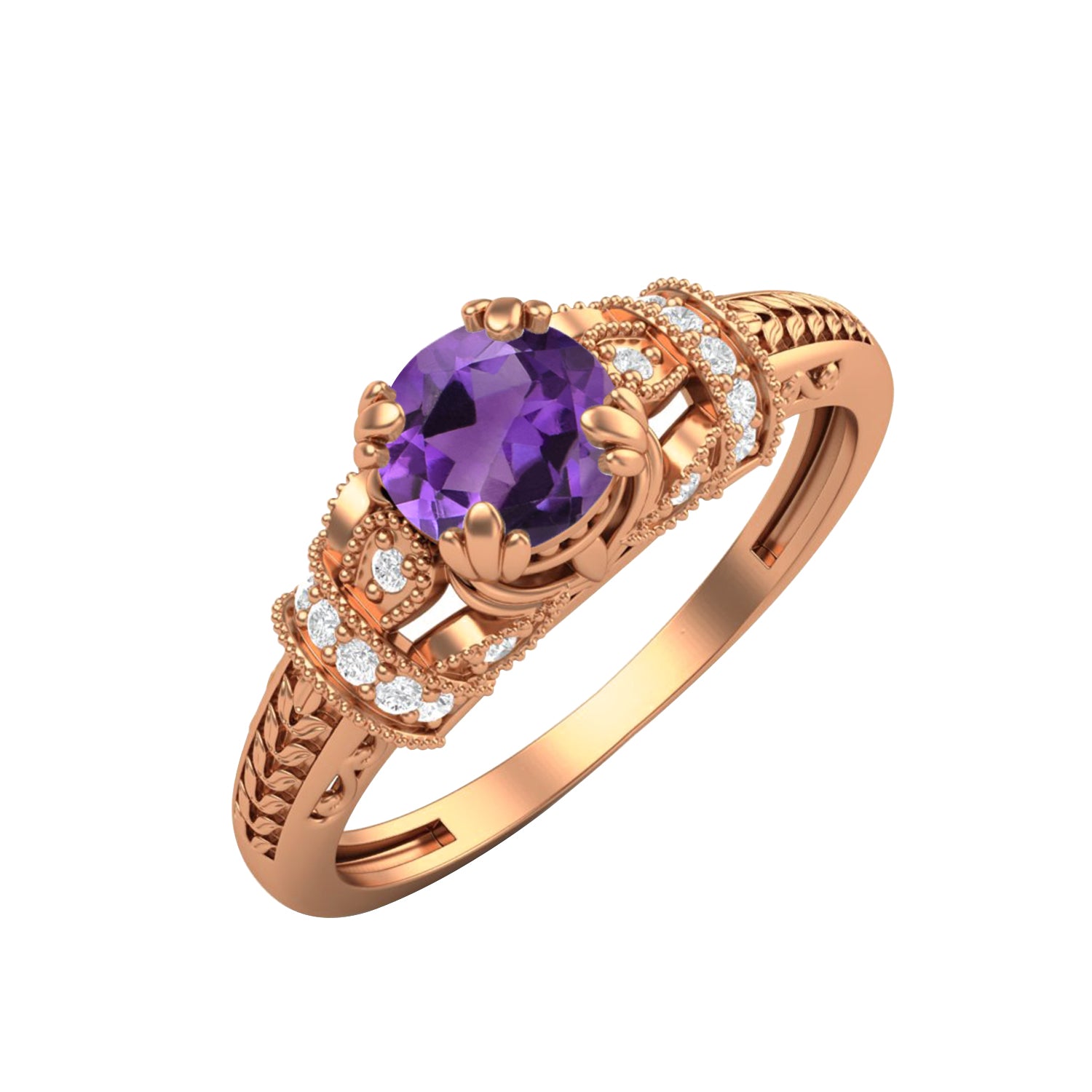 Amethyst Vintage-Inspired Halo Ring -Sterling Silver