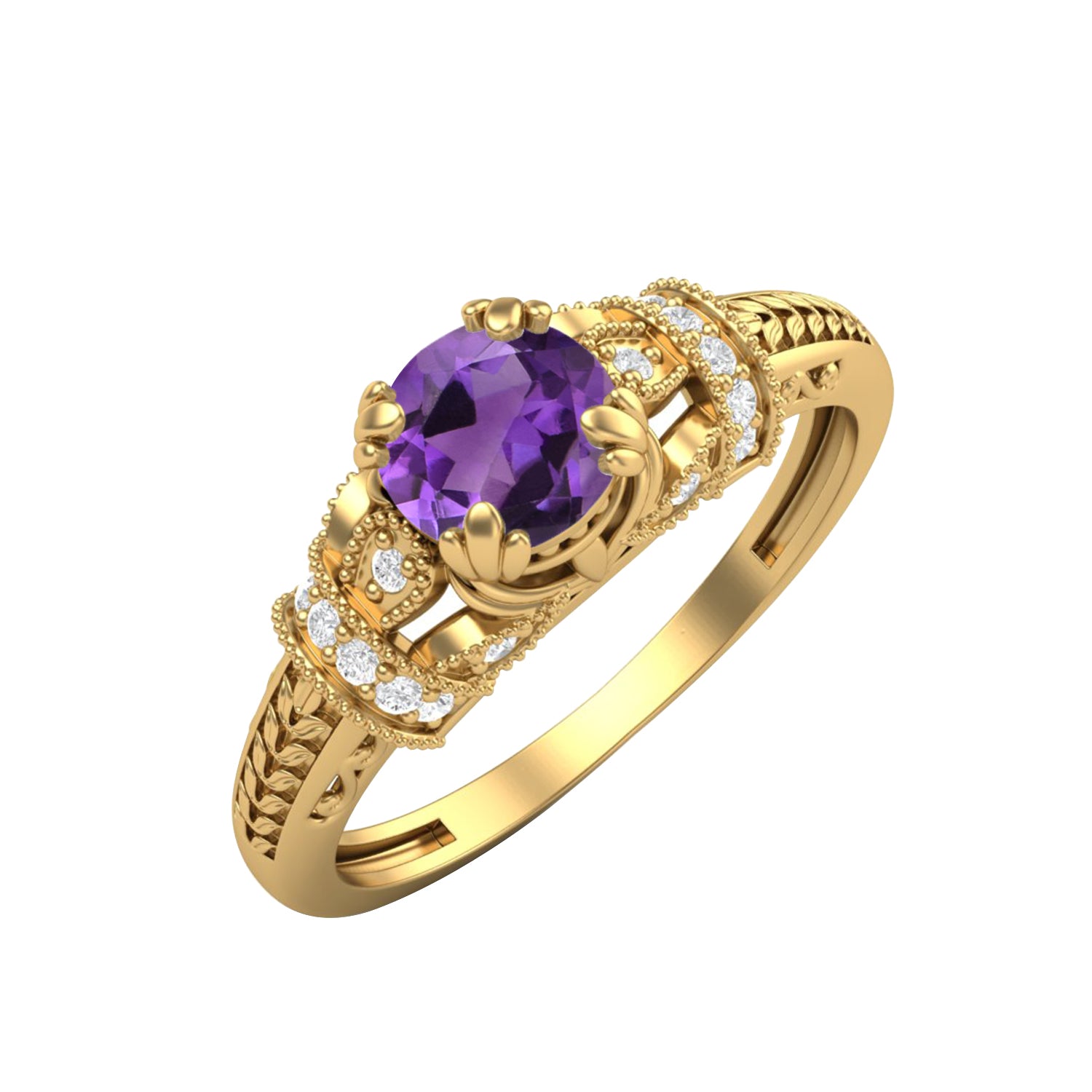 Amethyst Vintage-Inspired Halo Ring -Sterling Silver