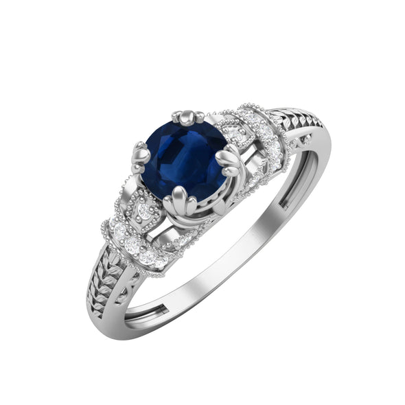 Round Shaped Blue Sapphire Engagement Ring Unique Bridal Promise Ring