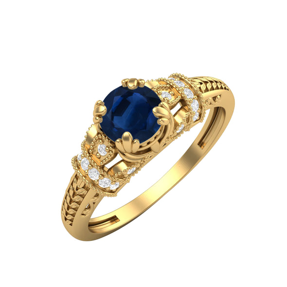 Round Shaped Blue Sapphire Engagement Ring Unique Bridal Promise Ring