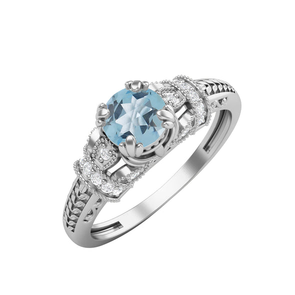 925 Sterling Silver Blue Topaz Wedding Ring Art Deco Bridal Anniversary Ring