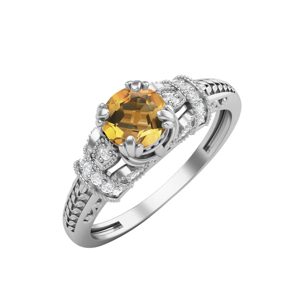 Art Deco Citrine Gemstone Wedding Ring 925 Sterling Silver Ring