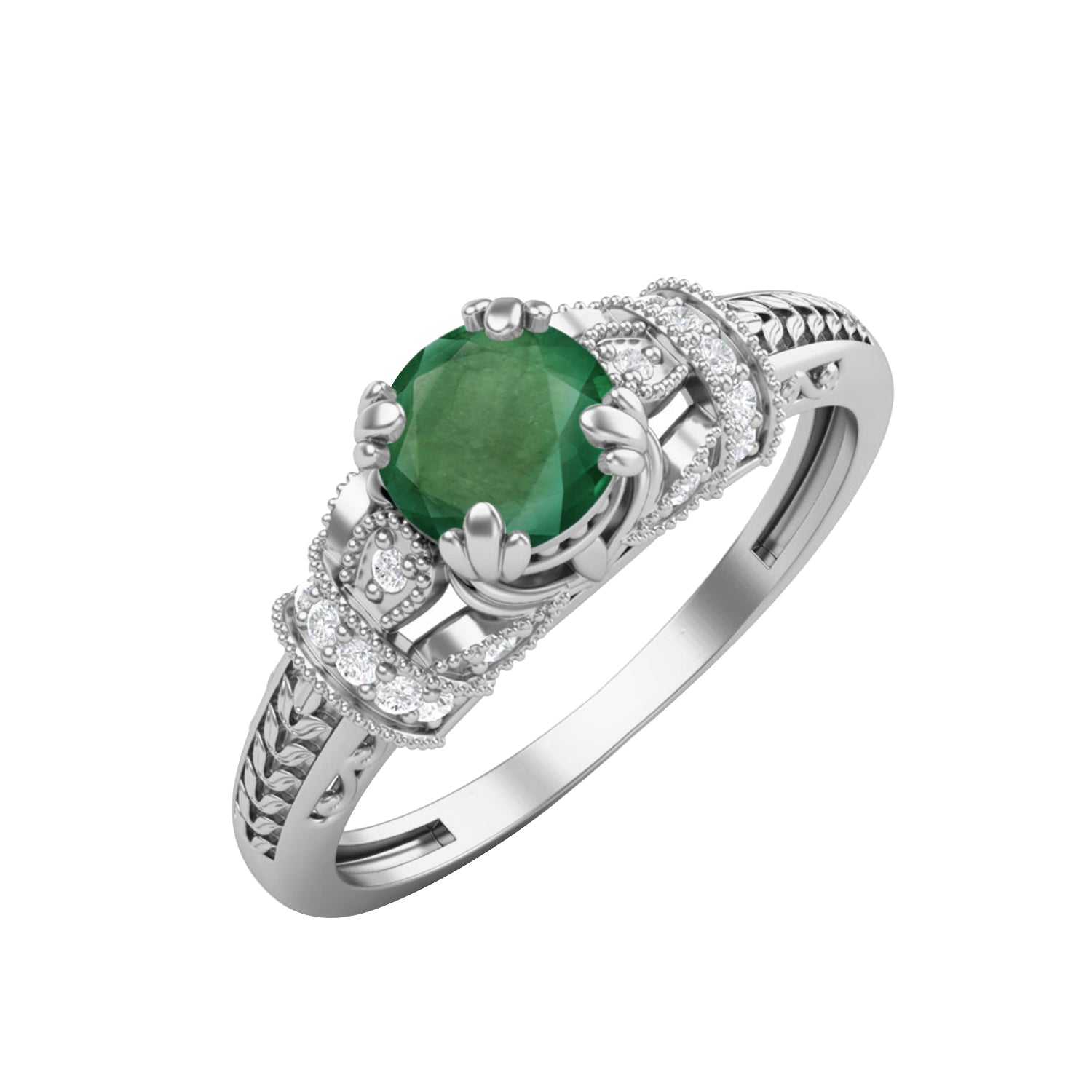 Emerald Braided Band Design Ring – Sterling Silver