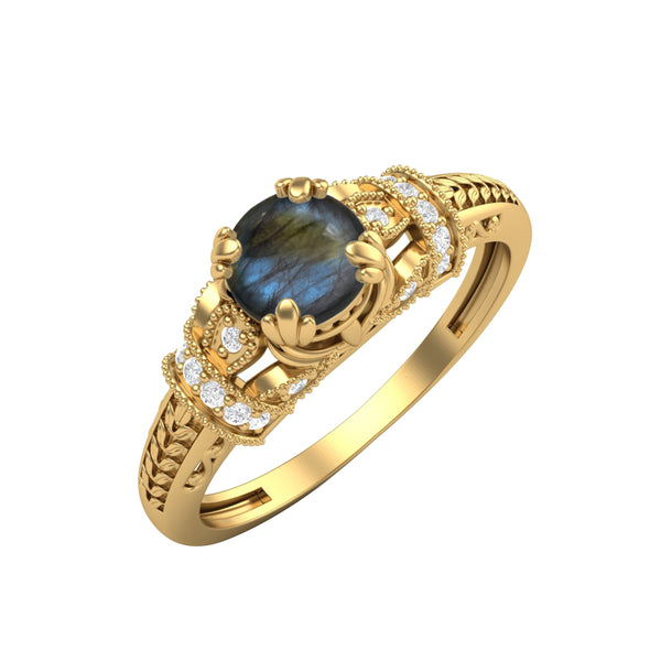 Natural Labradorite Engagement Ring Vintage Wedding Promise Ring