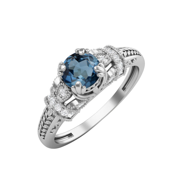 Vintage London Blue Topaz Wedding Ring 925 Sterling Silver Promise Ring