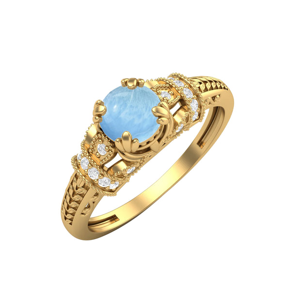 925 Sterling Silver Larimar Engagement Ring Vintage Wedding Ring