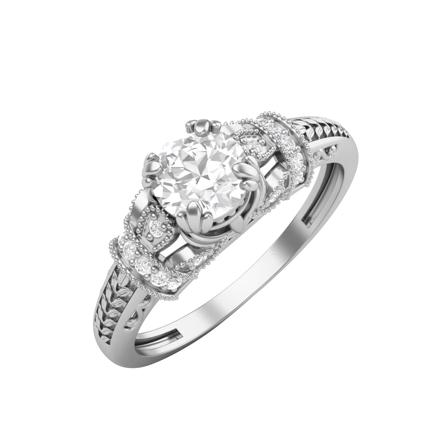 Moissanite Royal Crown Engagement Ring – Sterling Silver