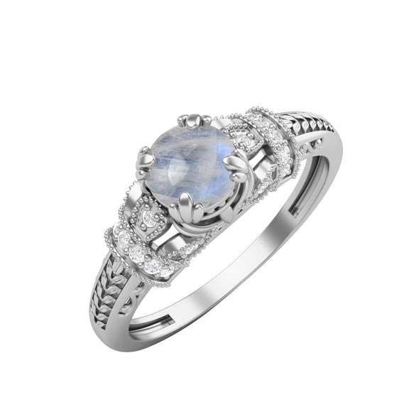 Rainbow Moonstone Engagement Ring 925 Sterling Silver Ring