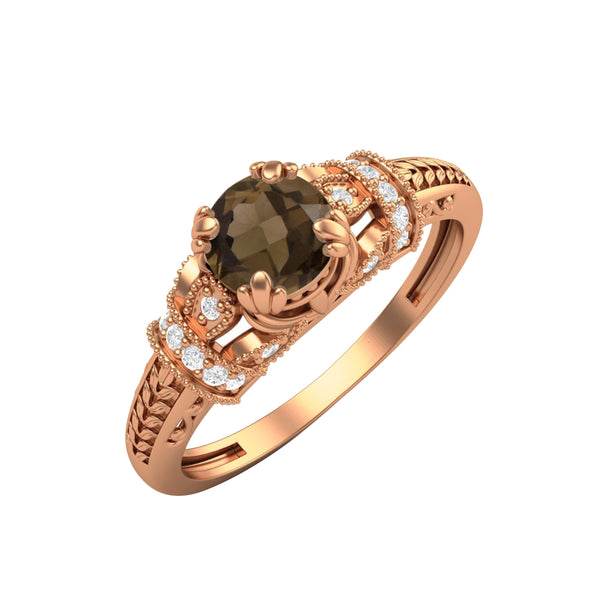 925 Sterling Silver Smoky Quartz Wedding Ring Brown Color Gemstone Bridal Ring