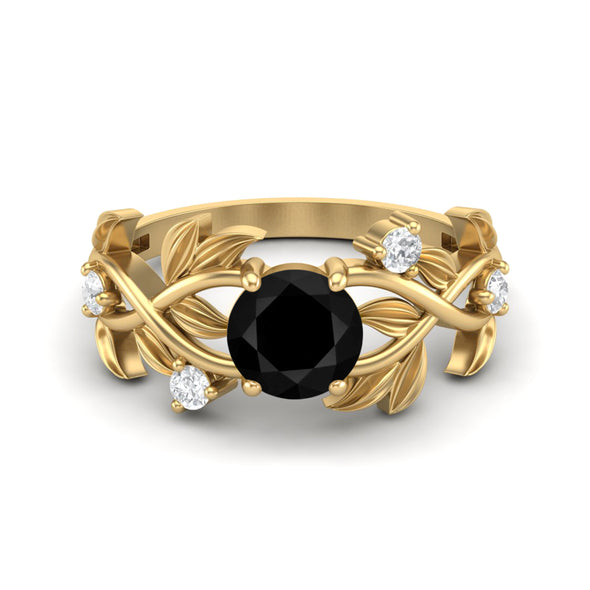 Art Deco Leaf Style Black Spinel Engagement Ring Vintage Bridal Ring