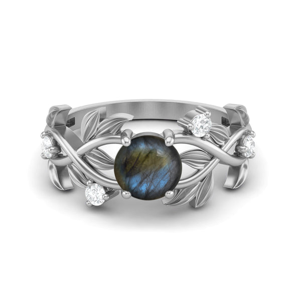 Natural Labradorite Engagement Ring Unique Leaf Style Wedding Ring