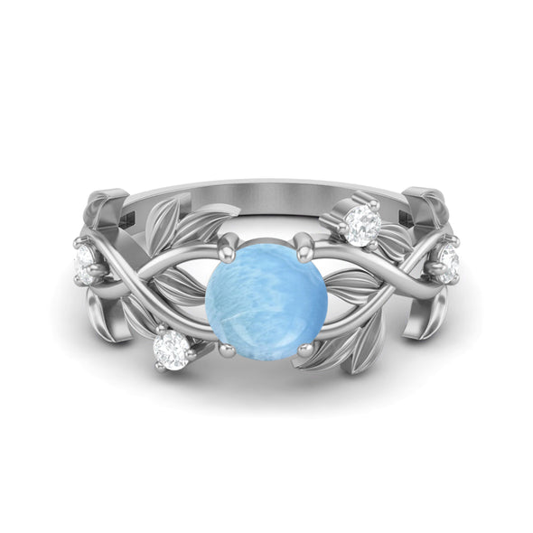Antique Leaf Style Larimar Engagement Ring 925 Sterling Silver Bridal Ring