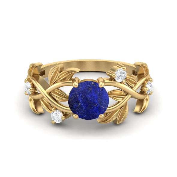 Natural Lapis Lazuli Engagement Ring Vintage Leaf Style Wedding Bridal Ring