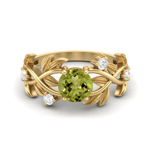 Natural Peridot Engagement Ring Unique Bridal Promise Ring