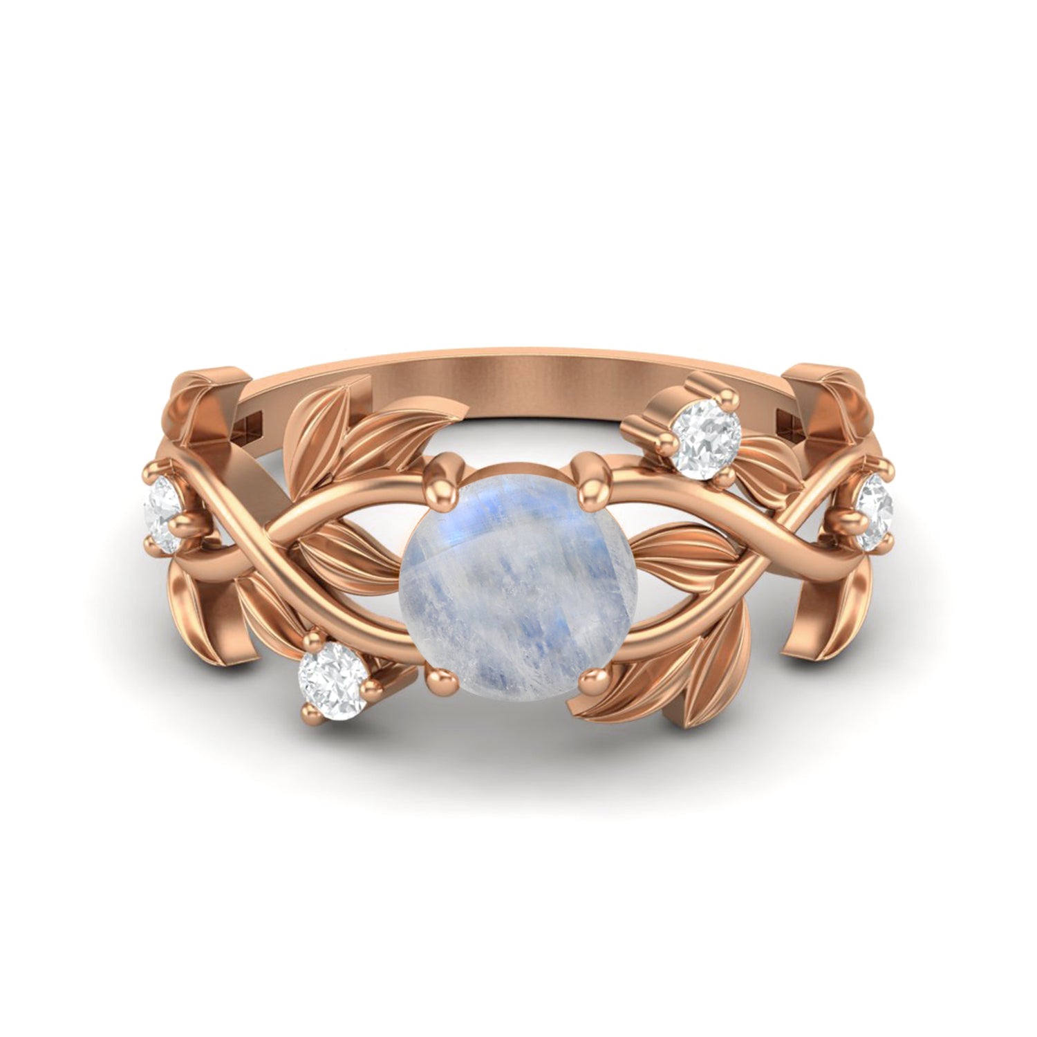 Moonstone Leaf-Inspired Solitaire Ring - Sterling Silver