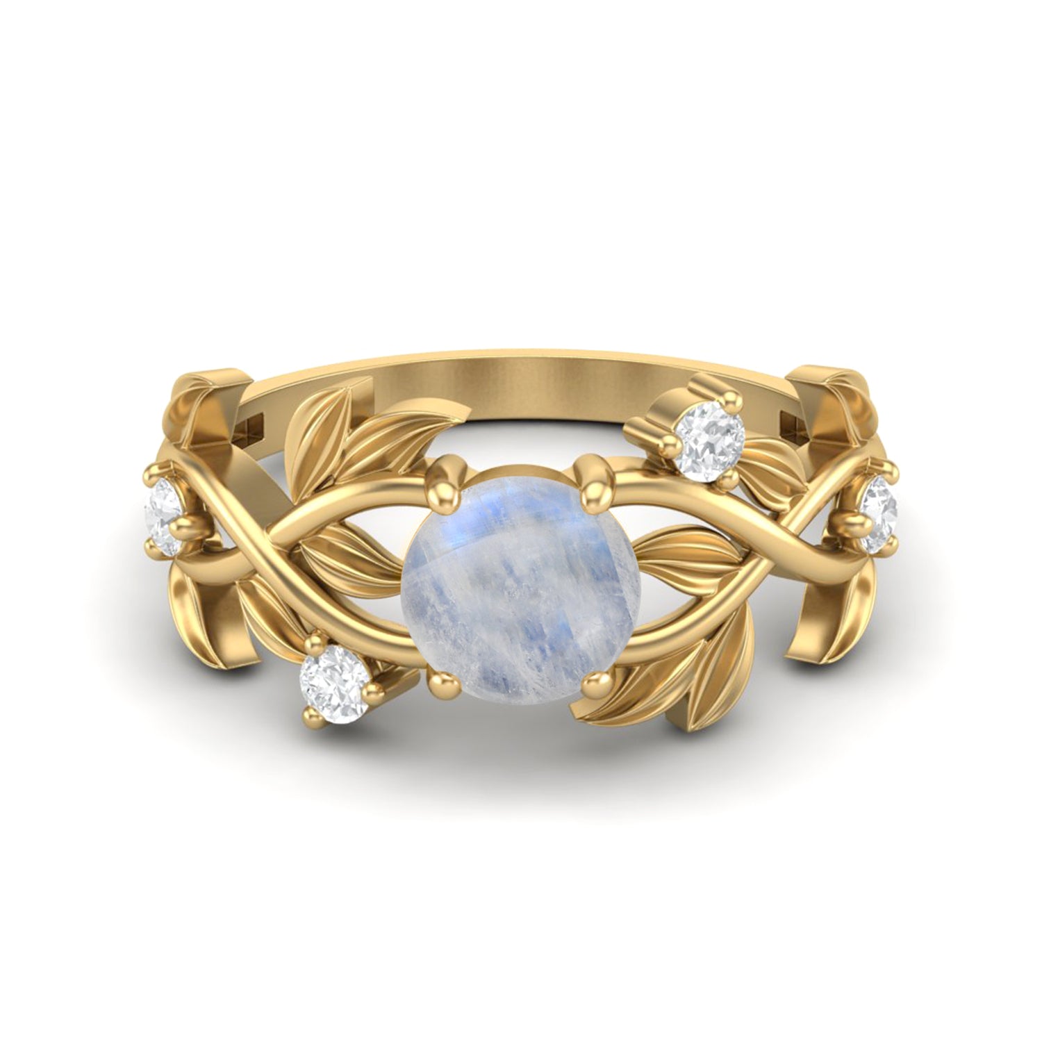 Moonstone Leaf-Inspired Solitaire Ring - Sterling Silver
